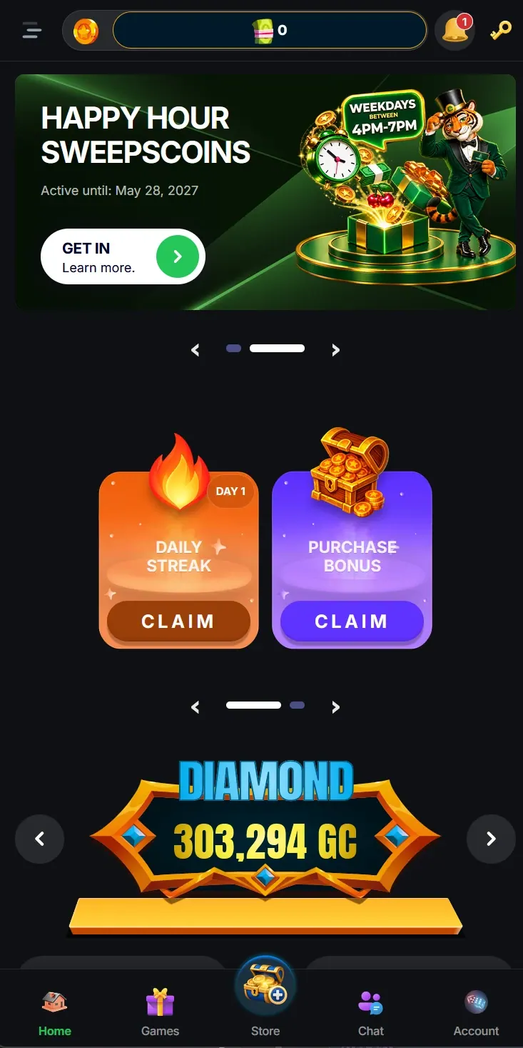 CashFall player lobby on mobile, running on Trinity